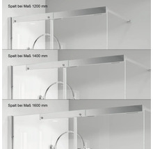 Detailansicht von Duschabtrennungen mit unterschiedlichen Spaltmaßen