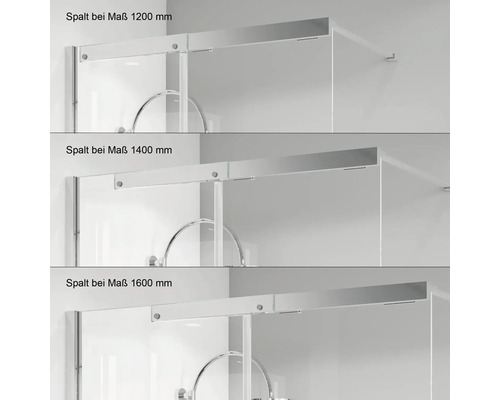Detailansicht von Duschabtrennungen mit unterschiedlichen Spaltmaßen