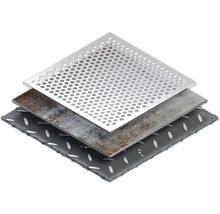 Quadratische Metallplatten mit Lochblech-, Riffelblech- und Stahlplattenstruktur