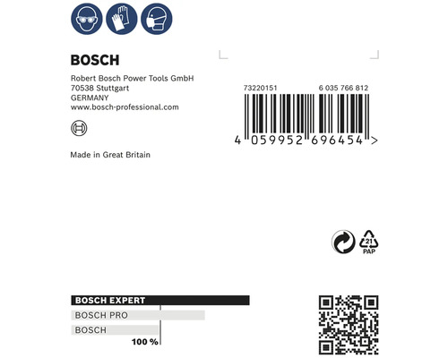 Bosch Firmeninformationen, Barcode und recycelbare Papierverpackung
