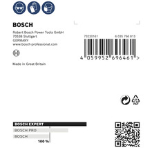 Bosch Logo, Barcode, Recyclingsymbol, QR Code und Herstellerinformationen.