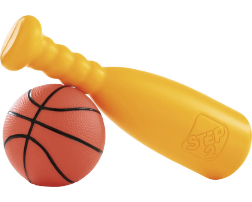 Gelber Plastik-Baseballschläger mit Basketball
