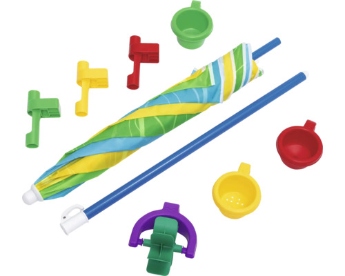 Strandspielzeug-Set mit Sonnenschirm, Eimer und Förmchen