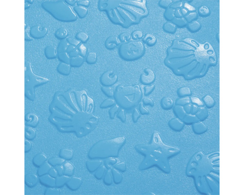 Badezimmerunterlage mit Meeresmotiven wie Krabben, Muscheln, Seesterne und Schildkröten