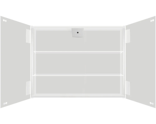 Geöffneter Spiegelschrank mit Einlegeböden