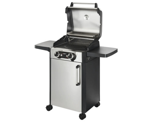Gasgrill mit zwei Brennern, Ablageflächen und fahrbarem Unterschrank