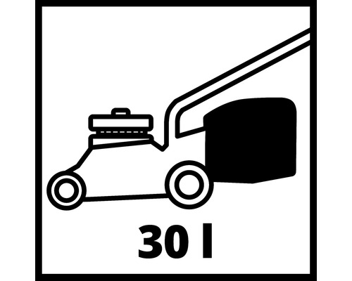 Symbol für einen Rasenmäher mit 30 Litern Fangkorbvolumen