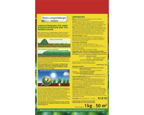 WOLF-Garten Rasen Langzeitdünger Super, 1 Kilogramm für 50 Quadratmeter