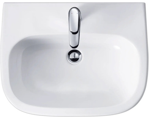 Aufnahme von oben Waschbecken aus Keramik mit Armatur