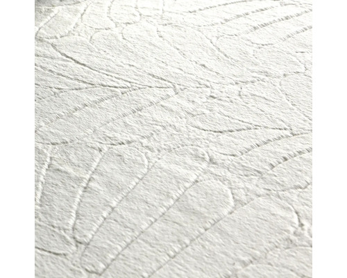 Nahaufnahme einer weißen strukturierten Tapete mit Blattmuster