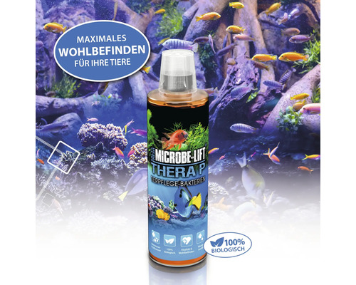 Microbe Lift Thera P Tierpflege Bakterien vor einem Aquarium