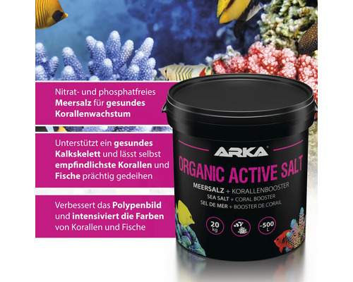 Arka Organic Active Salt Meersalz im Eimer für gesundes Korallenwachstum, 20 Kilogramm