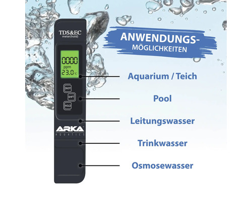 Arka Aquatics TDS und EC Messgerät für Aquarium, Teich, Pool, Leitungswasser, Trinkwasser und Osmosewasser