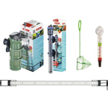 Aquarium Zubehör Set mit Innenfilter, Regelheizer, Kescher, Thermometer und LED Leuchtbalken