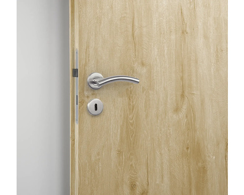 Holztür mit Türgriff und Schloss