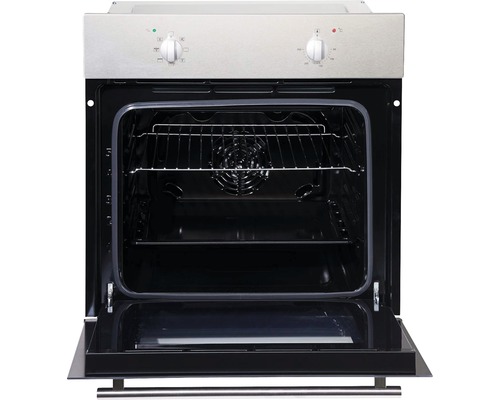 Einbaubackofen mit geöffneter Tür, Innenraum mit Gitterrost