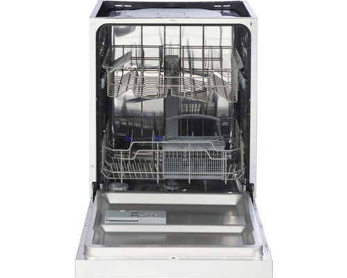 Innenansicht eines Geschirrspülers mit offenen Klappe und herausnehmbaren Körben