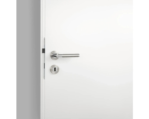 Weiße Tür mit Türgriff und Schloss