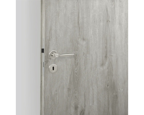 Graue Holztür mit Türgriff