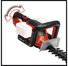 Einhell Akku-Heckenschere mit drehbarem Griff für flexibles Schneiden.