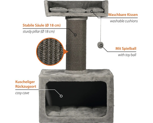 Katzenkratzbaum mit Säule, Höhle und Spielzeug