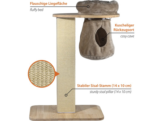 Katzenkratzbaum mit Liegefläche, Höhle und Sisalstamm