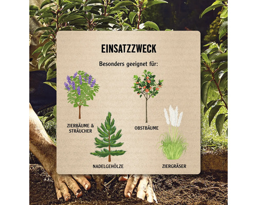Verwendungszweck: Geeignet für Zierbäume und Sträucher, Obstbäume, Nadelgehölze und Ziergräser.