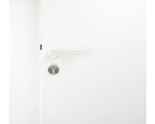 Weiße Tür mit Türgriff und Schloss