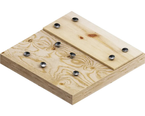 Holzplatte mit nietenartigen Befestigungen