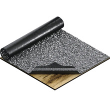 Dachpappe mit Splitt auf Holzuntergrund, teilweise aufgerollt