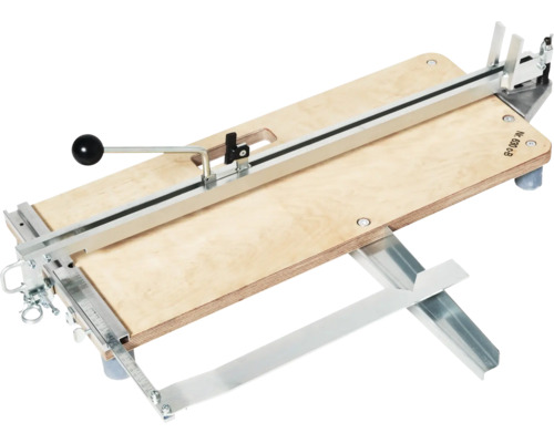 Fliesenschneider mit Holzplatte und Metallführung