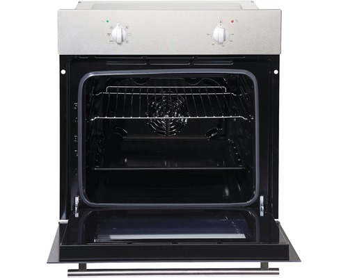 Edelstahl Einbaubackofen mit geöffneter Tür