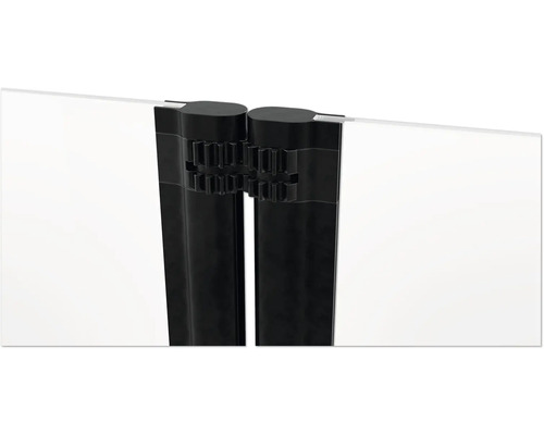 Detailaufnahme eines transparenten Sichtschutzzauns mit schwarzer Halterung