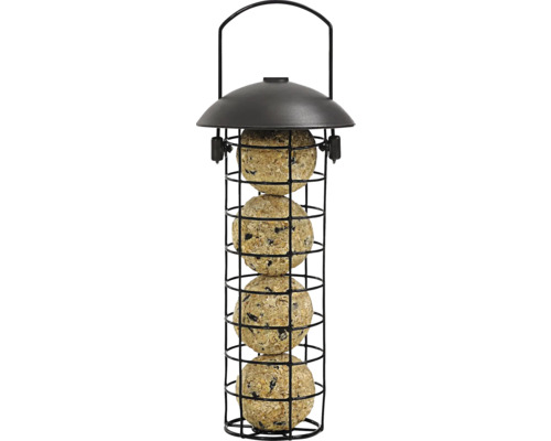 Vogelfutterspender mit vier Futterknödeln im Metallkäfig