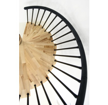 Wendeltreppe mit Holzstufen und Metallgeländer