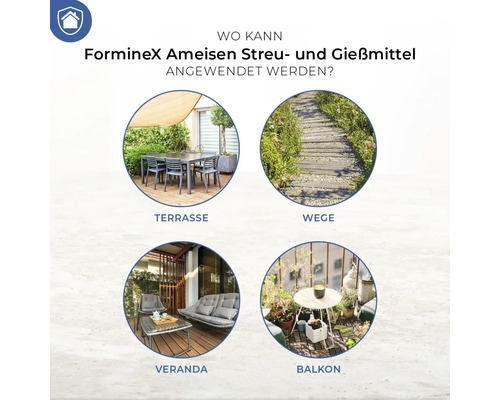 Forminex Anwendungsbereiche: Terrasse, Wege, Veranda und Balkon.