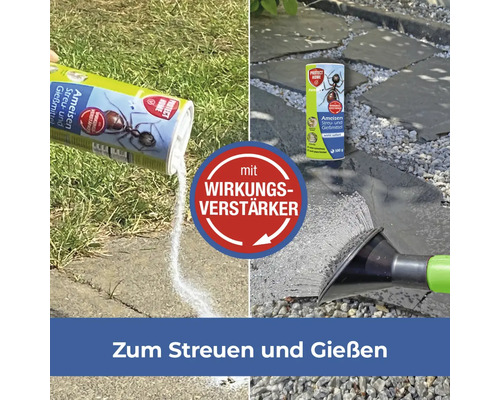 Anwendung von Ameisen Streu- und Gießmittel zur Schädlingsbekämpfung im Garten.