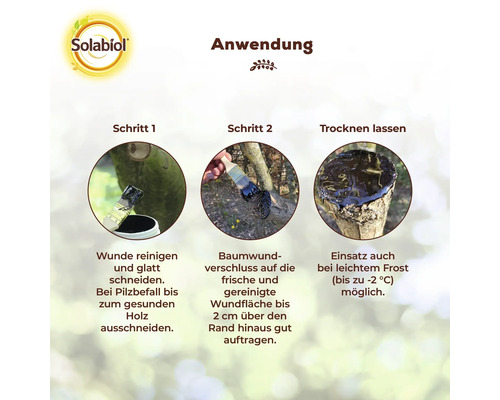 Anwendungsbeispiele für Baumwundverschluss von Solabiol in drei Schritten