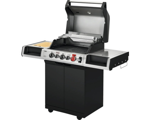 Grillwagen mit offenem Deckel, Seitenablagen und Unterschrank