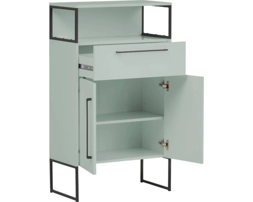 Schrank mit einer Schublade, offenen Fächern und zwei Türen