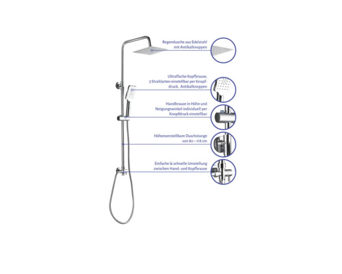 Duschsystem mit Kopfbrause und Handbrause aus Edelstahl