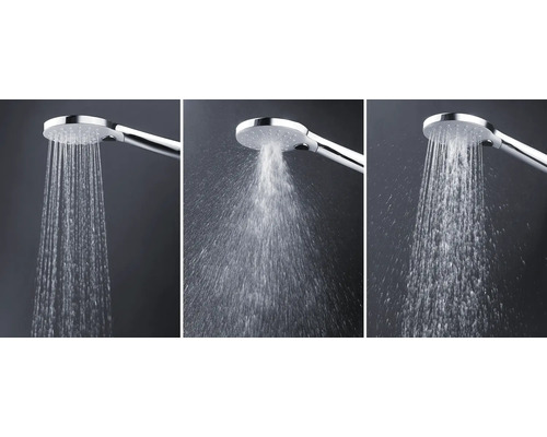 Handbrause mit verschiedenen Strahlarten im Betrieb