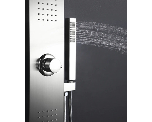 Edelstahl Duschpaneel mit Handbrause und Massagedüsen im Betrieb