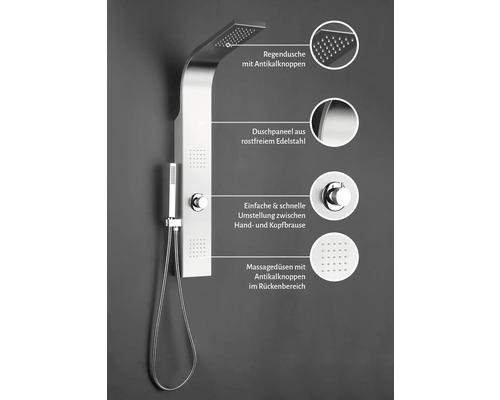 Duschpaneel mit Kopfbrause, Handbrause und Massagedüsen