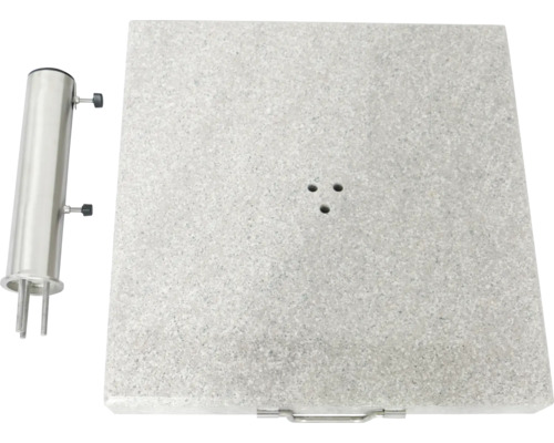 Quadratischer Schirmständer aus Stein mit Edelstahlrohr