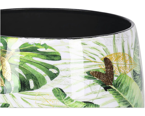 Detailansicht einer Vase mit tropischem Pflanzenmuster