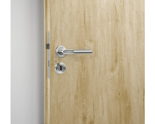 Holztür mit silberfarbenem Türgriff