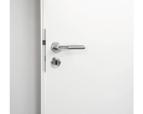 Weiße Tür mit Türgriff und Schloss