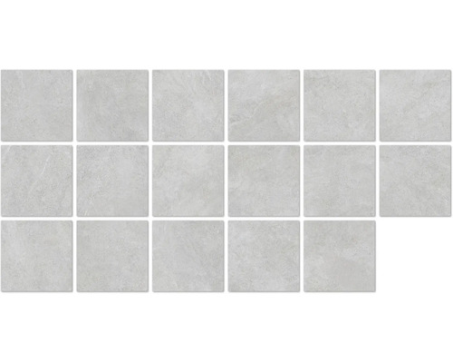 Rechteckige Bodenfliesen mit Steindekor, in einer Anordnung von vier mal vier