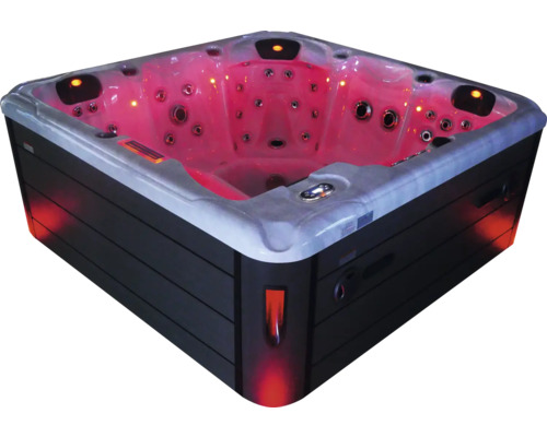 Quadratischer Whirlpool mit roter Innenbeleuchtung